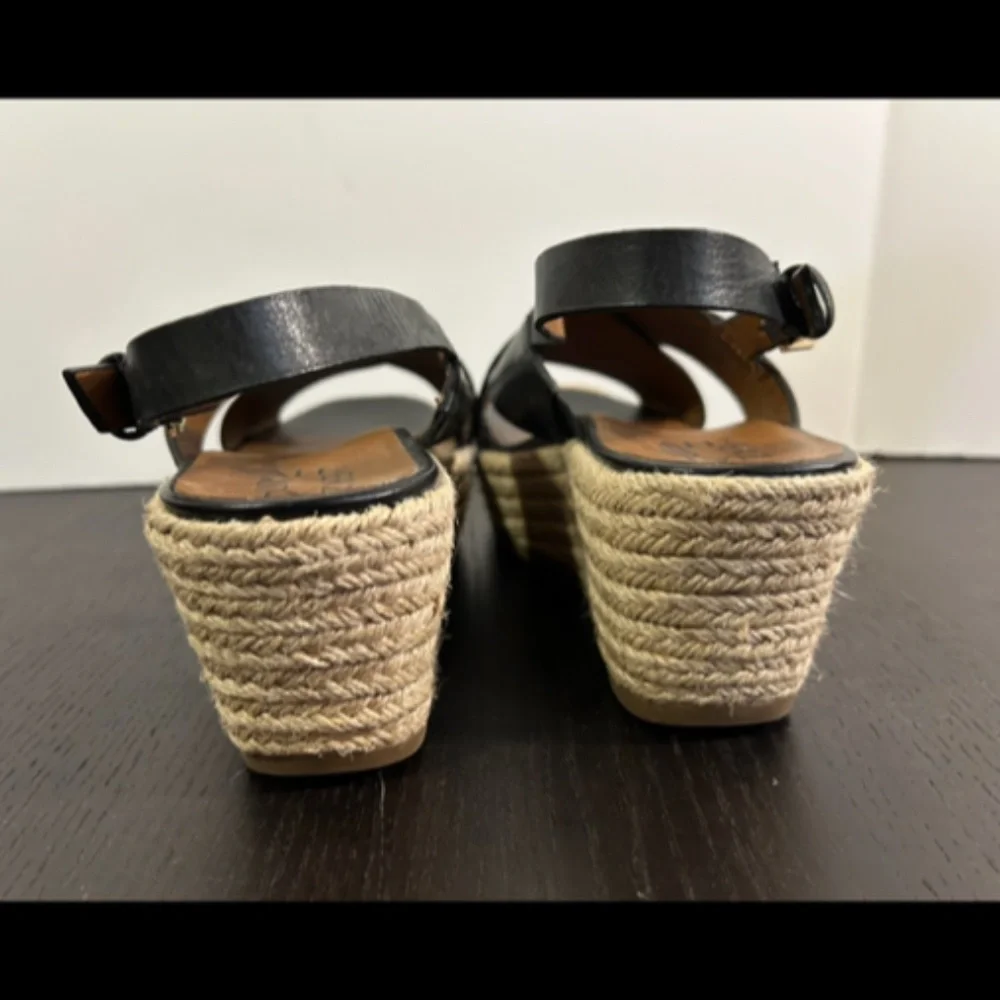 Naturalizer Oak Leather Slingback Espadrille Wedge Sandals Black Size 7.5W